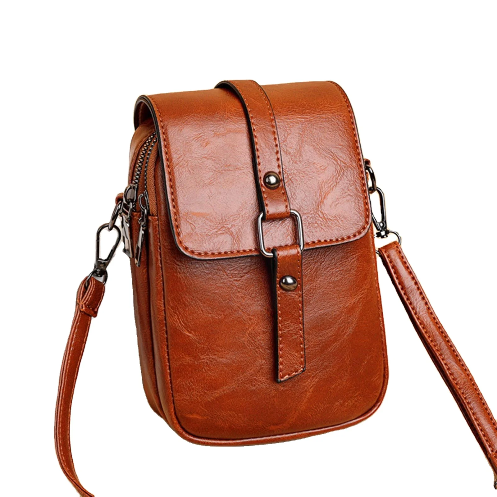 Women Crossbody Bag Mobile Phone Bag Leather Cross-body Card Wallet Pouch Travel Handbag Mini Wallet Shoulder Purse D2K0
