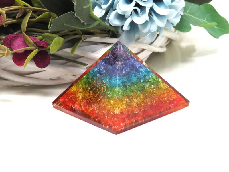 Wholesale Seven Chakra Onyx Gemstone Orgone Pyramid For sale Energy Pyramid High Quality Orgonite Pyramid in Bulk for Home decor