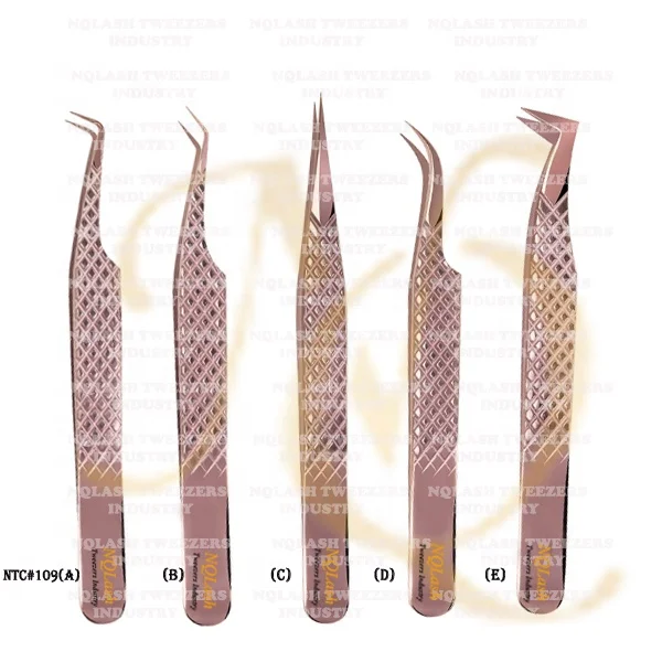 New Rose Gold Diamond Grip Eyelash Tweezers Russian Volume Custom Logo  Stainless Steel Wholesale Price Manufacturer Tweezers