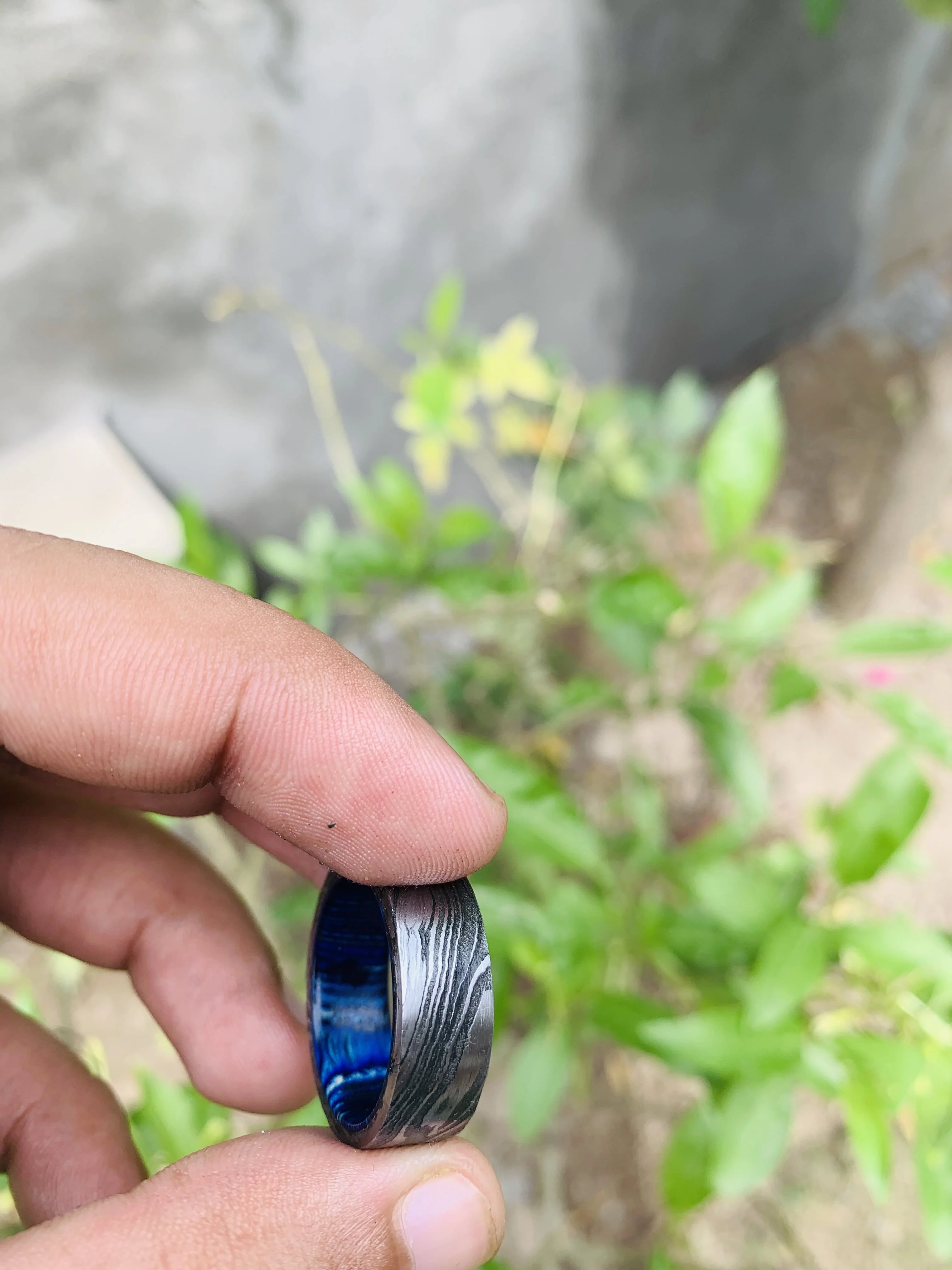 
DAMASCUS Ring Custom Handmade DAMASCUS Steel Engagement Bands or Rings Jewelry Designs Damascus Steel and Wood Channel Setting 