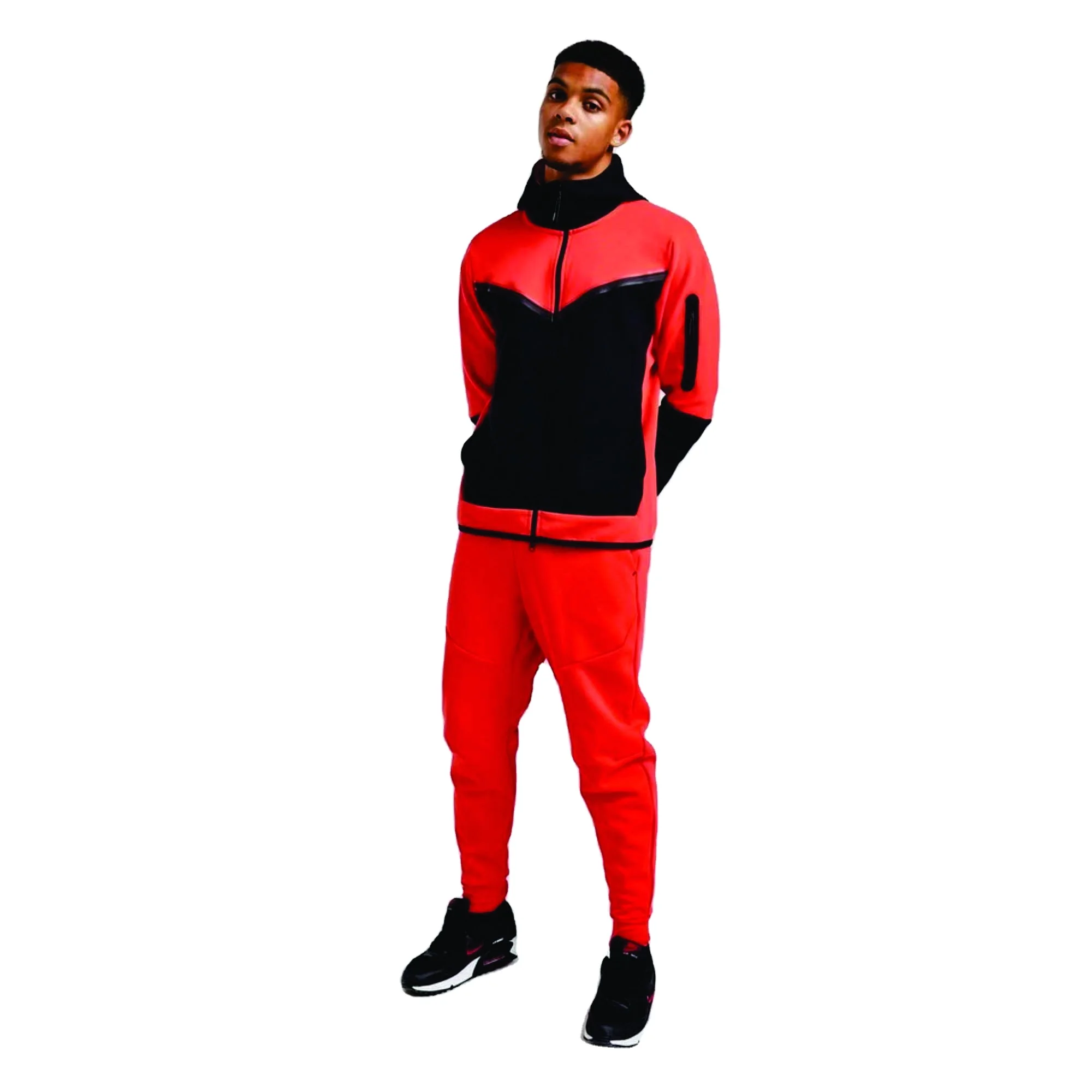 OEM Design 69% Cotton 31% Polyester Orange Men Tech Fleece Tracksuit Full Zip Hoodie Joggers Sweatpants Sweatsuit