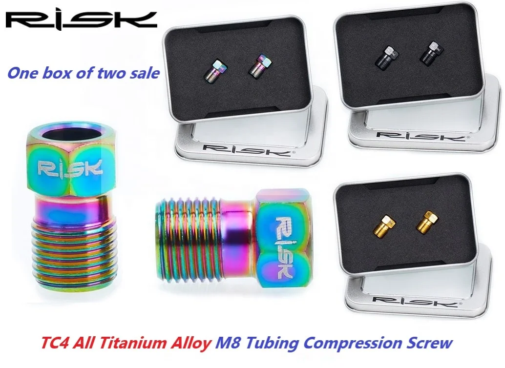 RISK TC4 All Titanium Alloy M8 Tubing Compression Screw Hydraulic Disc Brake Screws for Bicycle Disc Brakes C17-27~29