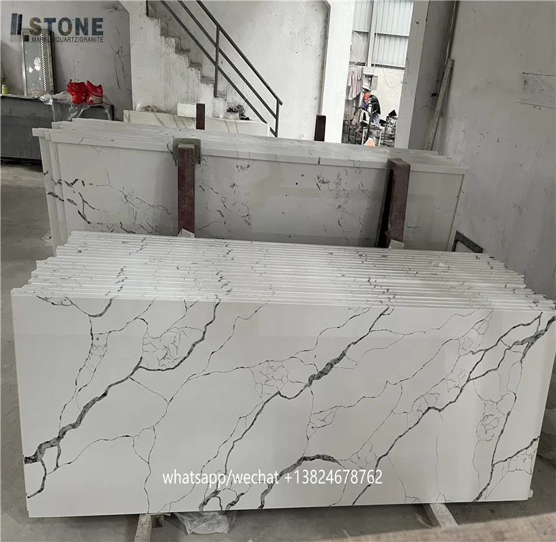 High quality quartz slab customized kitchen countertop and bathroom tub in calacutta look