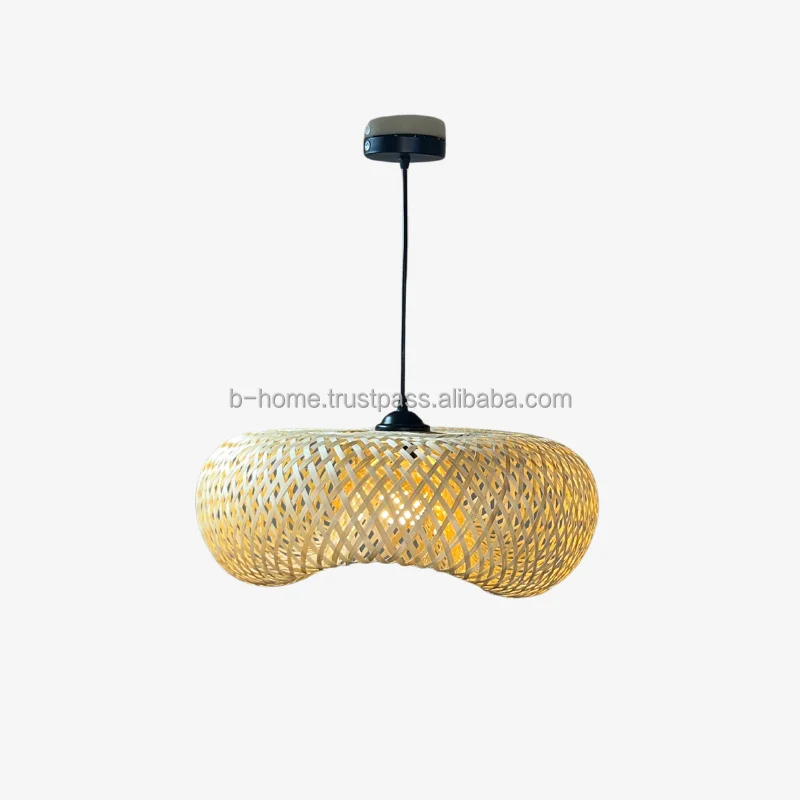 Pendant Light Hanging Lights  Boho Dimmable, Bamboo handicraft Lamp Shade, Plug in Ceiling Light Fixture for Living Room Bedroom