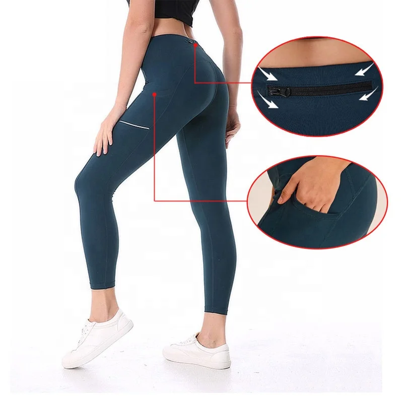 Wholesale Custom High Waisted Sports Workout Yoga Pants Leggings For Women Soft Polyester Gym Fitness Leggings With Pocket