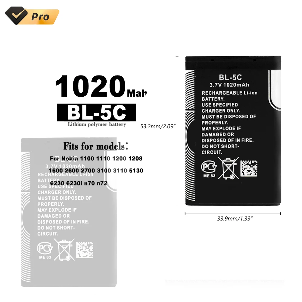 Bl5c BL-5C BL 5C Phone Battery for mokia 1100 1110 1200 1208 1280 1600 2600 2700 3100 3110 5130 6230 6230i N70 N72
