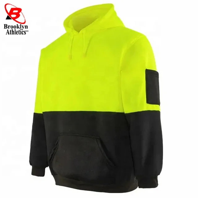 HI VIS Safety Fleece Pullover Hoodies Workwear Kangaroo Arm Pen Pockets Jacket