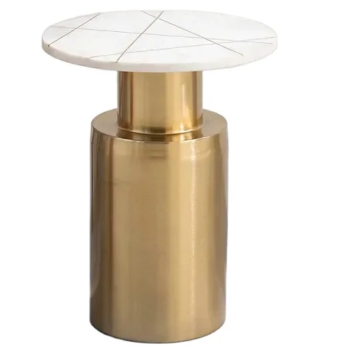 Indian Wholesale Iron Coffee Center Table Iron Gold Polished Side Table With Marble Top Design Customized  For Bedroom Ware