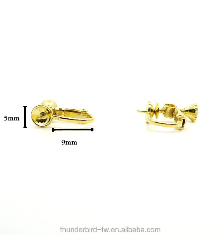 High Quality Earring Clip Gold Plated Brass Screw Clip Earring Half Hole Bead Setting Adjustment screw wire clip