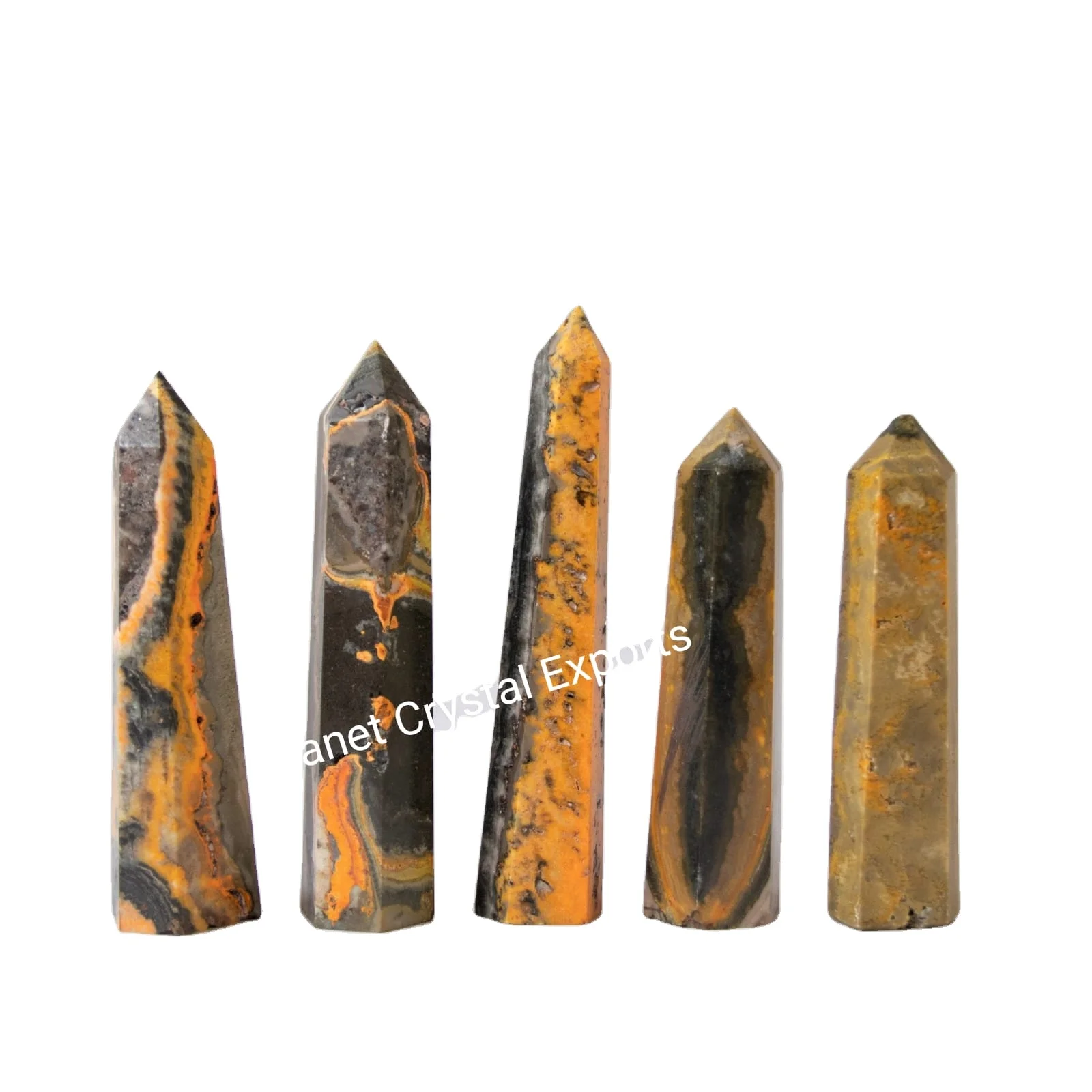 Wholesale High Quality  New Bumble Bee Jasper tower point obelisk wands For Happiness And Positivity Buy From Planet Crystal Exp