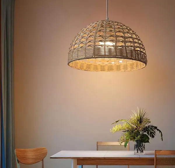 Eco - Friendly Handmade Large Round Rattan Lampshade Plug in Pendant Light Rattan Hanging Lights 2024