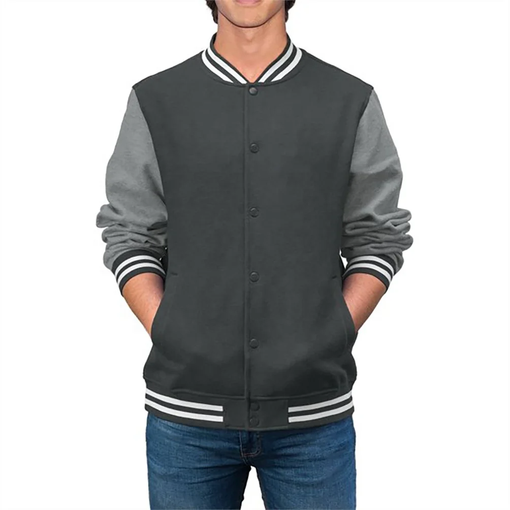 High Quality fabric of varsity jacket OEM body wool arm fleece custom rib button up close and pockets inside liner coating