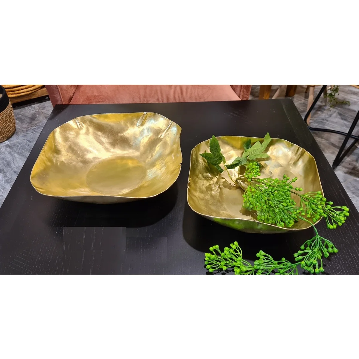 Metal Sheet Bowl Irregular Shape Metal Gold Plated Bowl with Set of 2 Home and Outdoor Flowers Decorating Bowl in Low Price