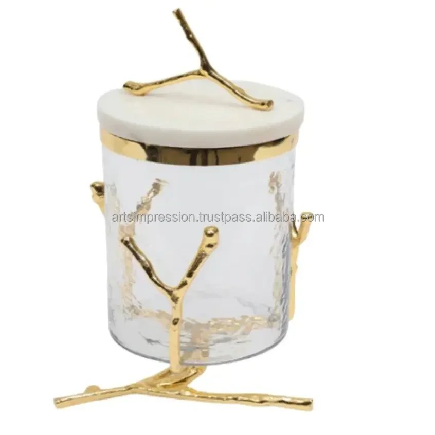 Metal Lid for kitchen Ware Accessories Tea Storage Container Metal and Glass Jar With M and Fruit Candy Designer  Best Quality