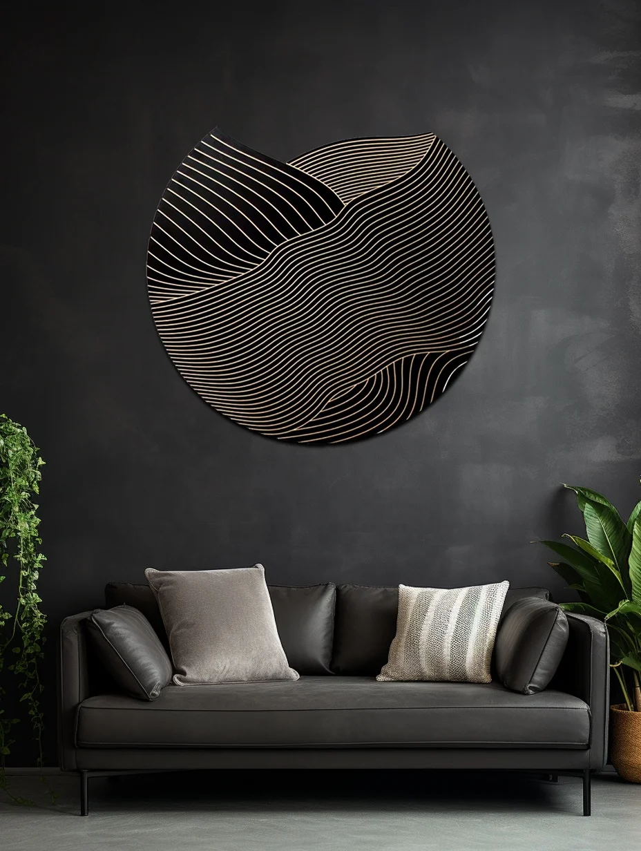 Wholesale Modern Light Luxury 3D Carving Black Gold Round Porch Decorative Paintings Simple Living Room 3D Wall Paintings