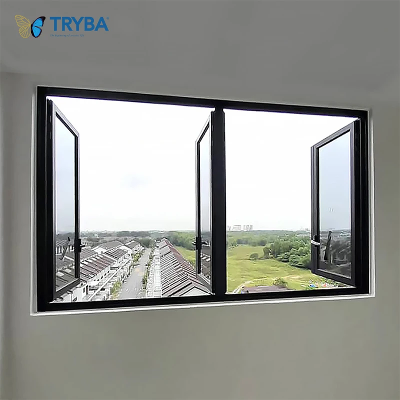 Upgrade version simple design slim narrow frame aluminum casement window with mesh for home