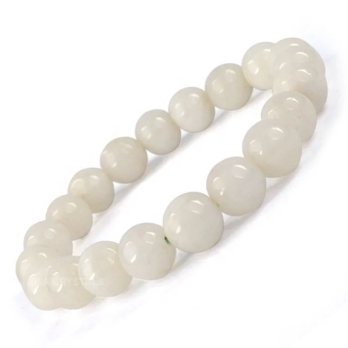 Handmade White Agate Bracelet Natural Crystal Beads Stretchy Gemstone Semi-Precious Stone Figurine Men Women Healing Crystal