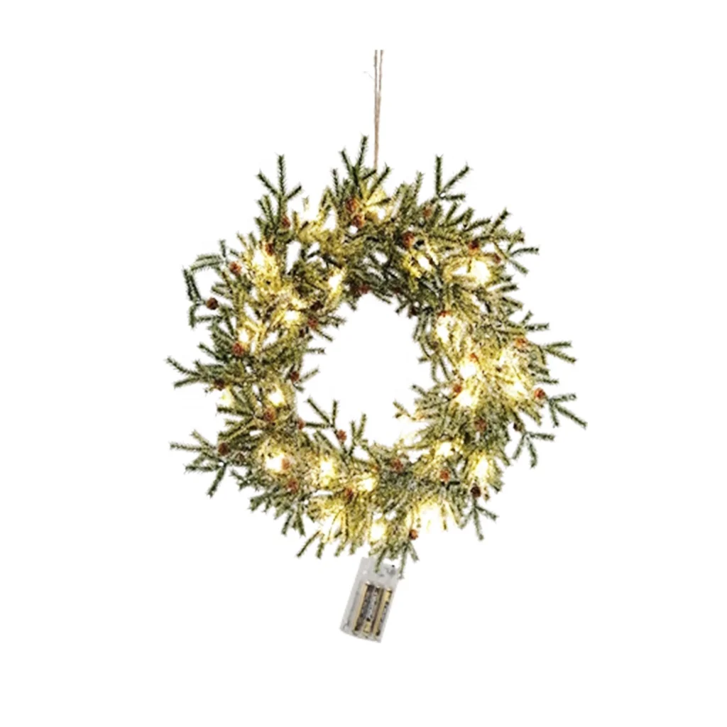 Customized Green Snow micro LED lights hanging artificial wreath craftsman Back to School Entryway Souvenir Stores