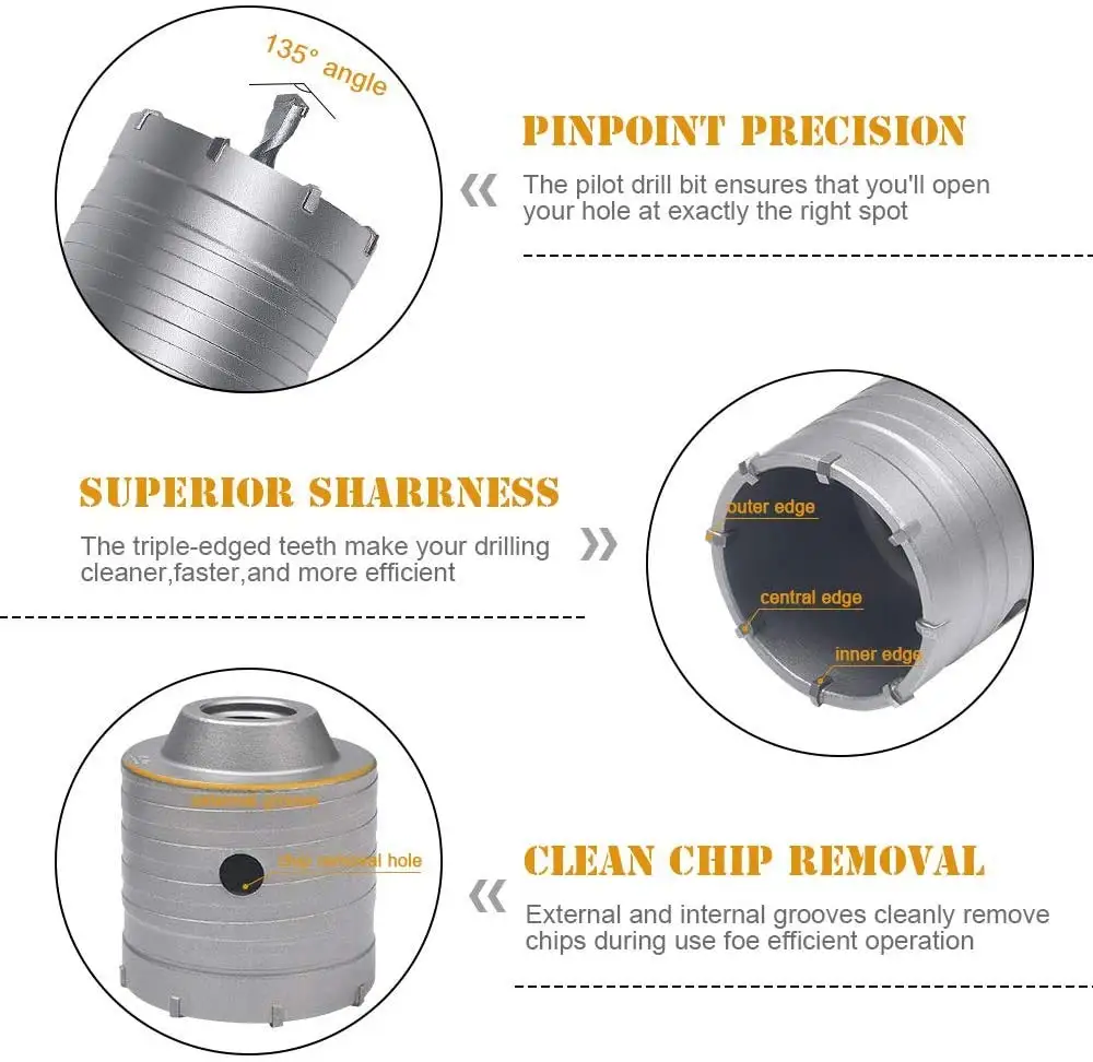 Dry Cutting Concrete Hole Saw Hollow Tct Core Drill Bit For Concrete Wall Brick Block