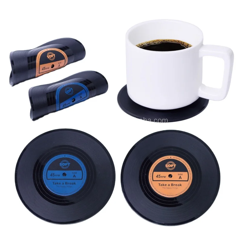 Custom Logo Promotional item Retro Vinyl CD Record Soft Silicone Cup Mat