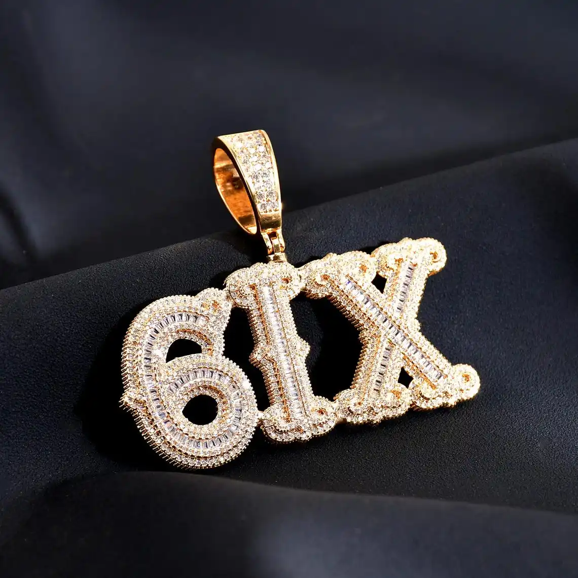 Подвеска 6IX из желтого золота 14 карат с лабораторными бриллиантами для помолвки свадебный подарок ювелирные изделия в стиле хип-хоп