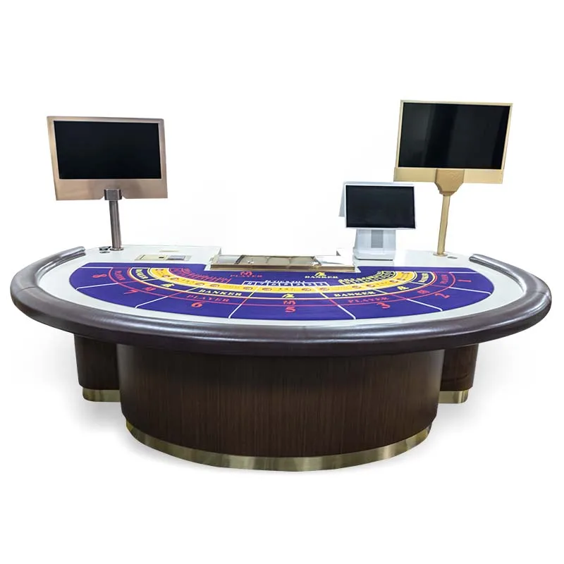 Professional Customized Luxurious Casino Table Baccarat Poker Play Table With Gold Copper Dealer Tray
