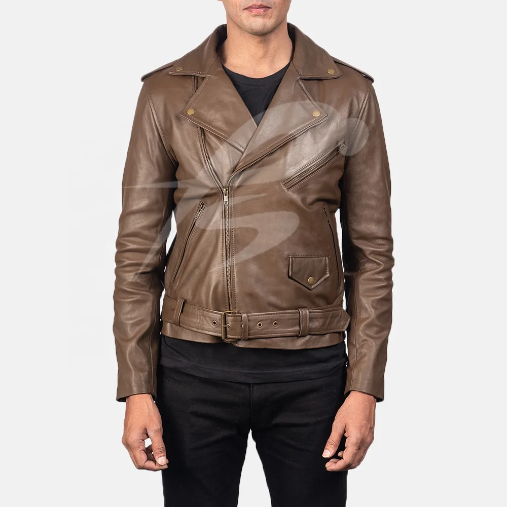 Оптовая продажа Мужская Байкерская кожаная куртка из натуральной воловьей кожи с логотипом на заказ мужская повседневная брендовая ремнем рок