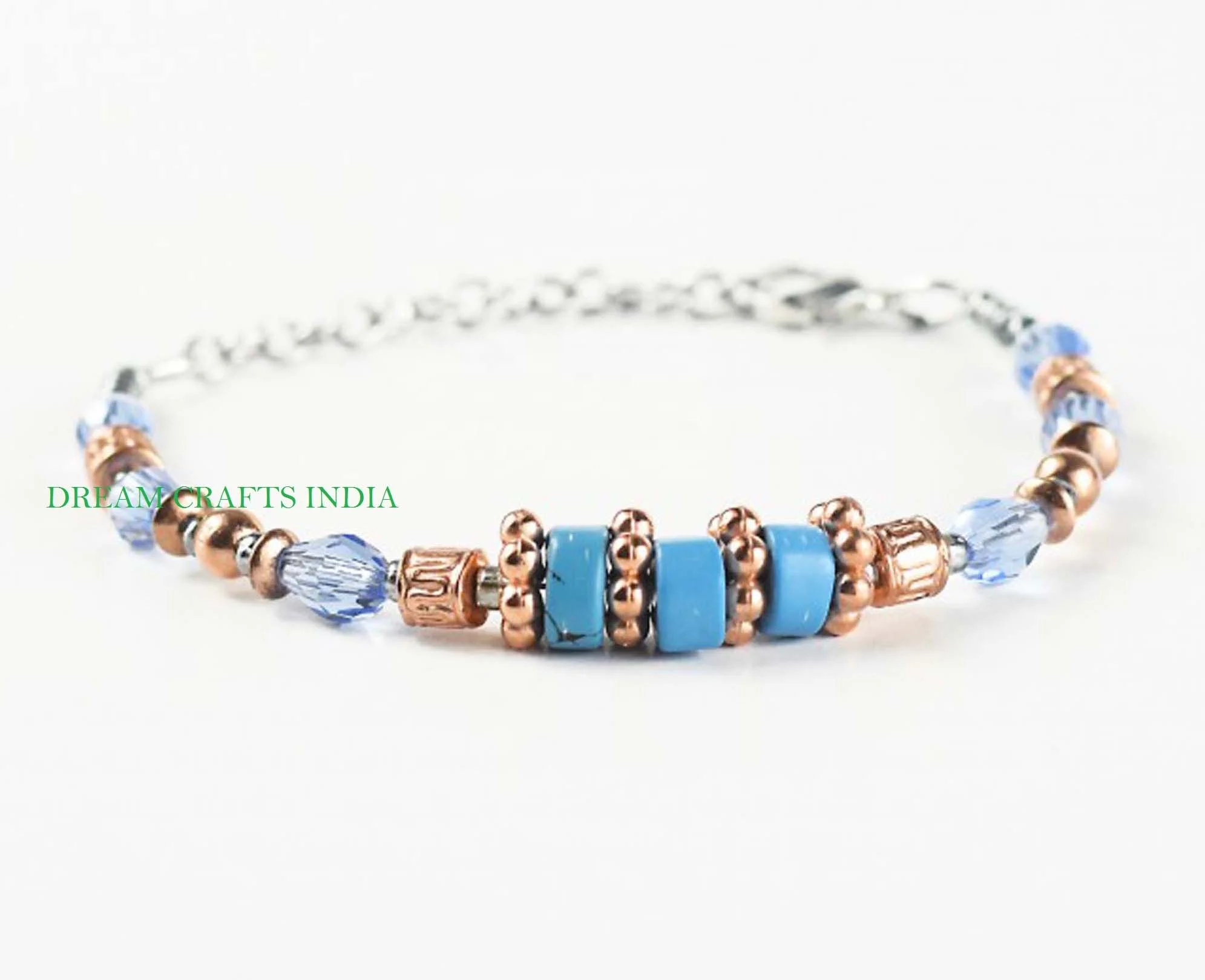 New 2023 Semi Precious Gemstone and Copper Jewelry Bracelet Metal and Stone Beaded Light Weight Adjustable Size Bangles for Sale