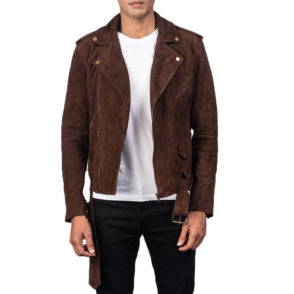 MENS MOTORCYCLE SUEDE LEATHER BIKER JACKET MOTOR BIKE GENUINE REAL LEATHER CASUAL STREET WEARS JACKET RACER CAFE JACKET