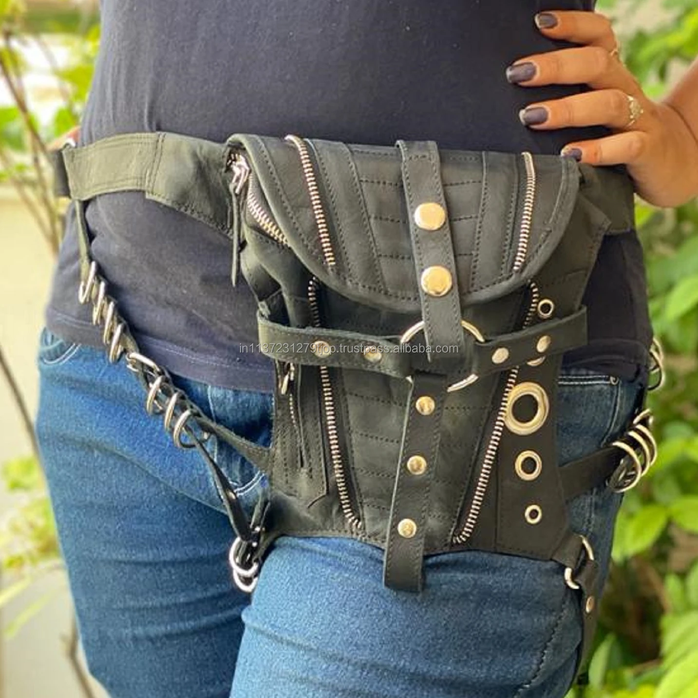 Leather Waist Pocket Belt Unisex Biker Belt Motorcycle Belt