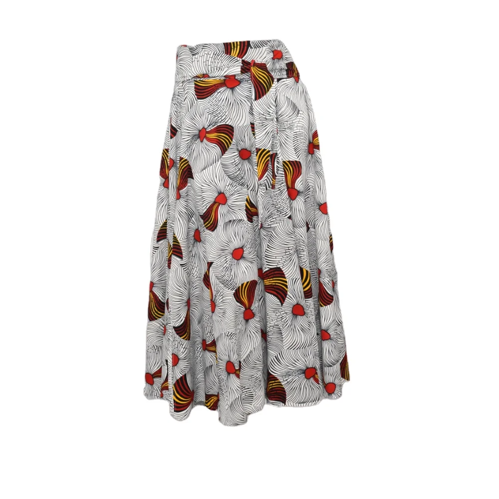
White Long Maxi Skirt Original Superior Wax Dutch Hollandais Printed UV Fabric 