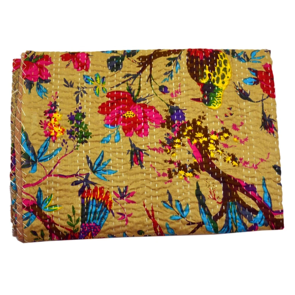 Хлопковое двустороннее покрывало kantha одеяло индийское постельное белье богемное ручной работы Королевский размер KQSP100