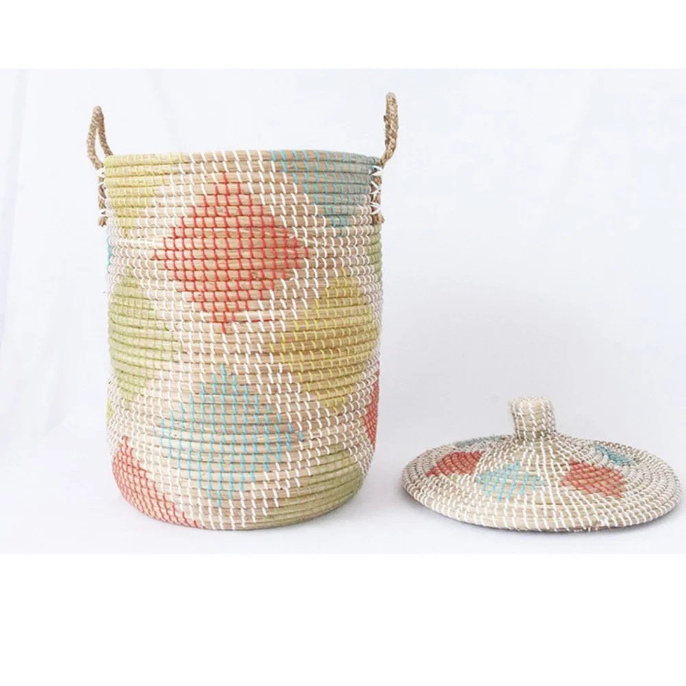 High Quality Large Seagrass Baskets with Lid Organizer for Home Hotels Kids & Laundry for Clothing Storage
