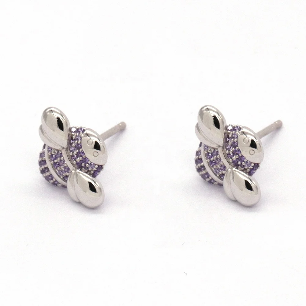 925 Sterling Silver Jewelry cute Cubic Zirconia stud earrings Bee earrings silver jewelry for girls small and light earrings
