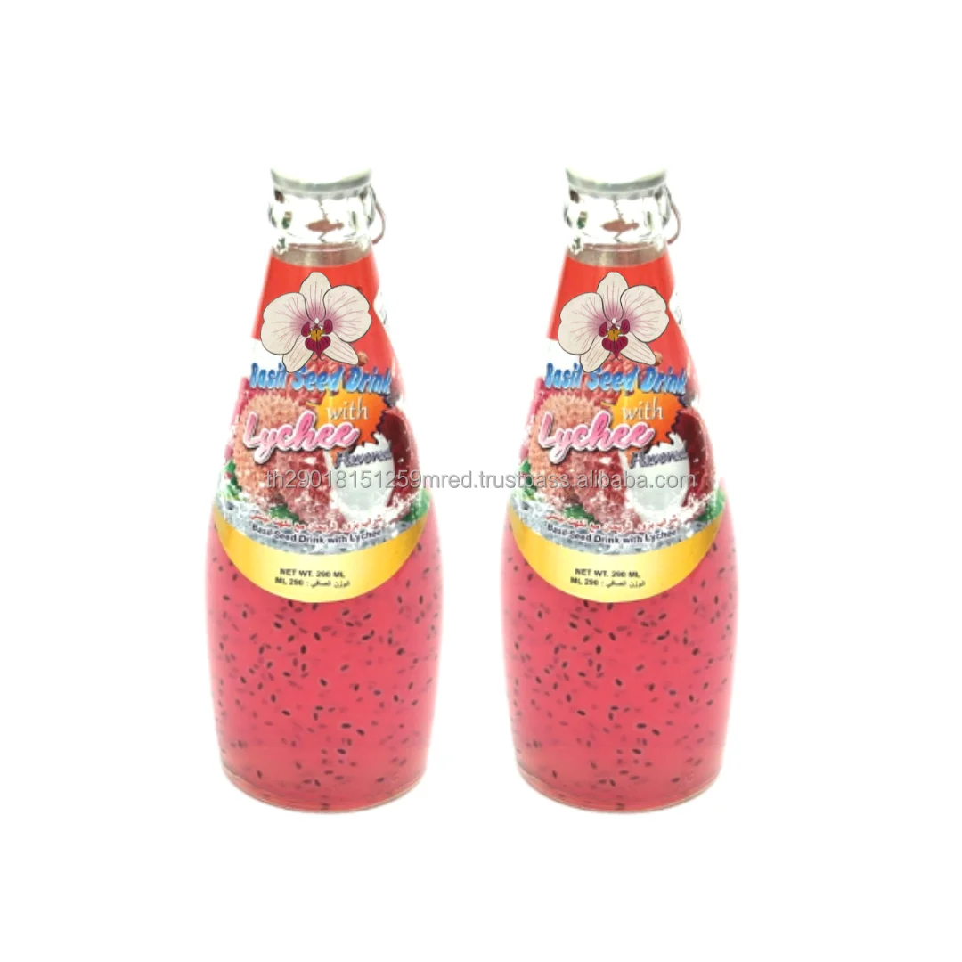 Sterilized  Basil seed and Chia Seed Drink with Fruits Flavors of Thailand Sterilization retort on glass bottle