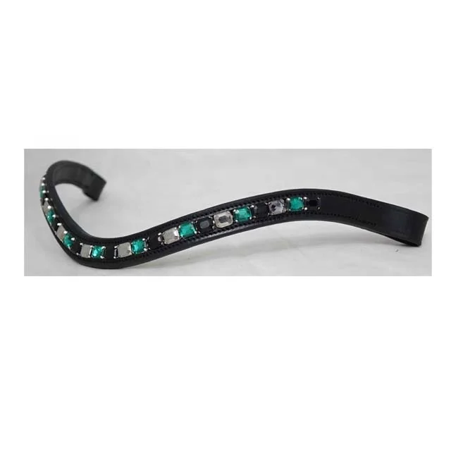 High Quality Luxury Equestrian Horse Brow Band with Clear Crystals Back Open Sticky Tape Loop