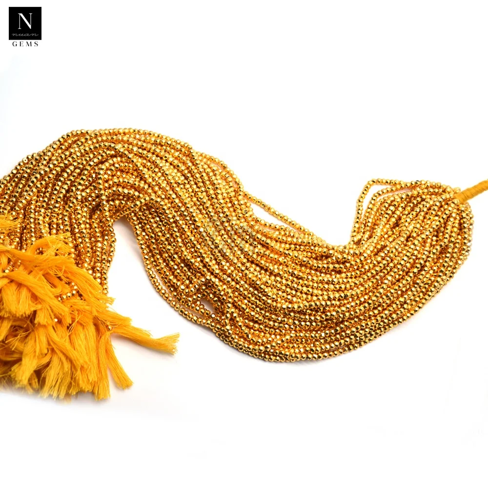 Genuine Natural Golden Pyrite Faceted Round Cut 3-4 MM Gemstones 13 Inch Strand Rondell Beads Strands Strings For Jewelry Making