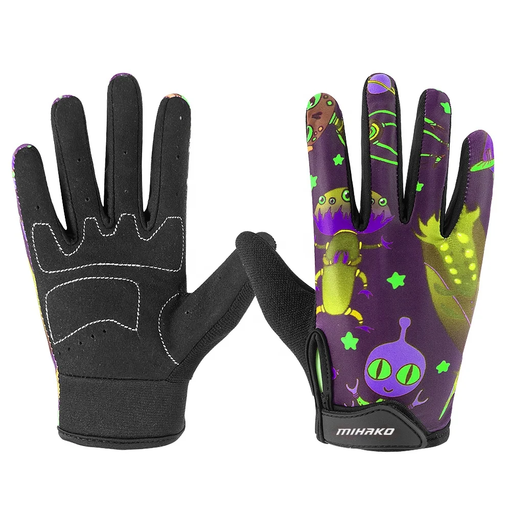 Youth Bike Bicycle Gloves Kids Cute Cartoon Children Bike Gloves full Finger Cycling Gloves  Anti-skidding Silicone Gel Pad