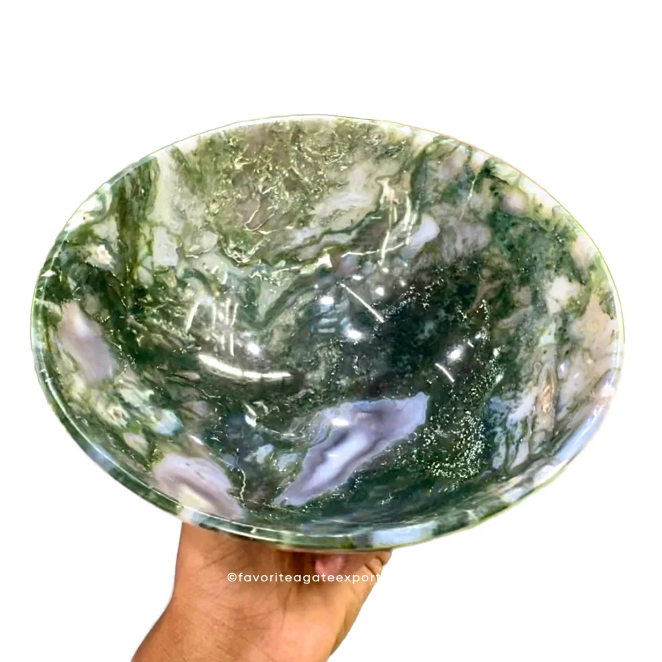 Wholesale High Quality Large Shape Carved Jade Gemstone Bowl Unique Natural Moss Agate Crystal Bowl Decorative Stone Theme Gift