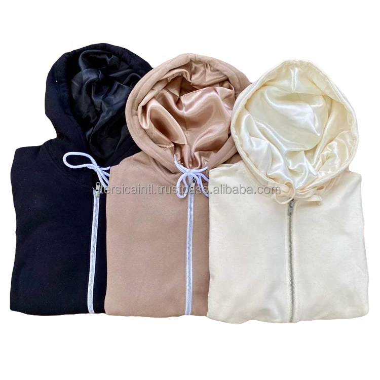 Cheap Prices Custom LOGO Plain Color Cotton 100% Cotton Streetwear silk Satin Lined Hoodie with Silk lining Hood Men