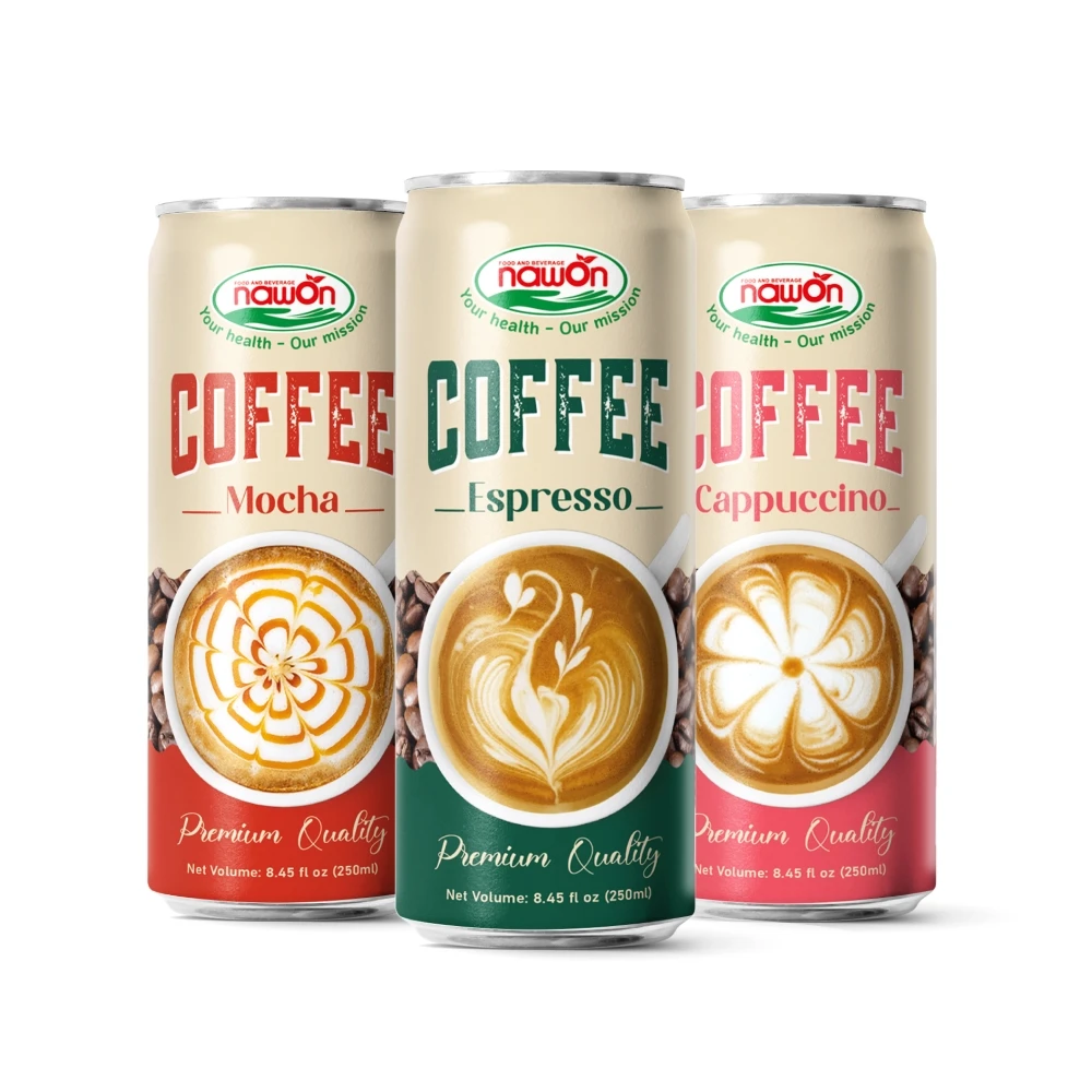 250ml NAWON Ready-to-Drink Coffee Canned Drinks Espresso, Cappuccino, Latte, Mocha Flavors from Vietnam Soft Drink Manufacturer