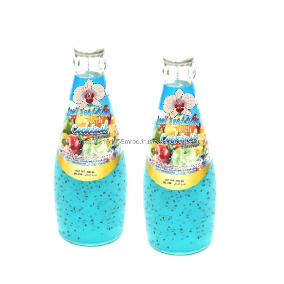 Sterilized  Basil seed and Chia Seed Drink with Fruits Flavors of Thailand Sterilization retort on glass bottle