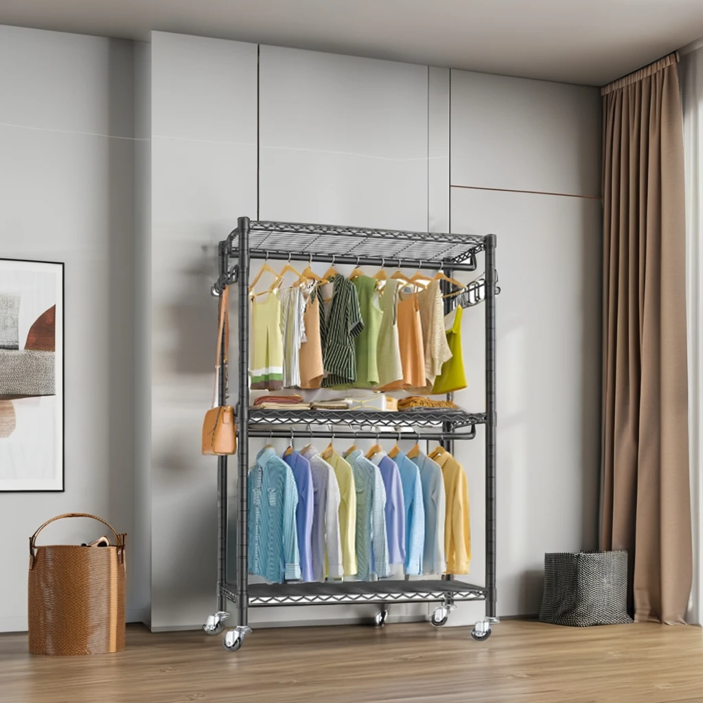Factory Wholesale Manufacturing High Quality Wardrobes Clothing Display Racks With Hooks and Pulleys Movable Hangers