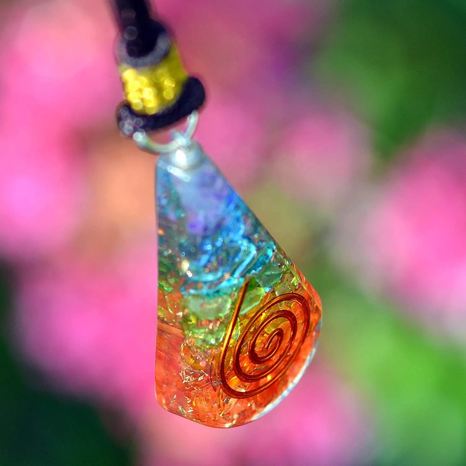 7 Chakra Orgone Eye Drop Pendant With Adjustable Cord
