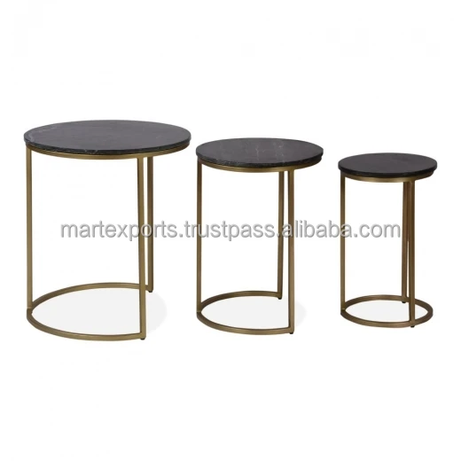 High quality Iron round nesting set of 3 tables with marble top for your home with high quality of finishing and packaging