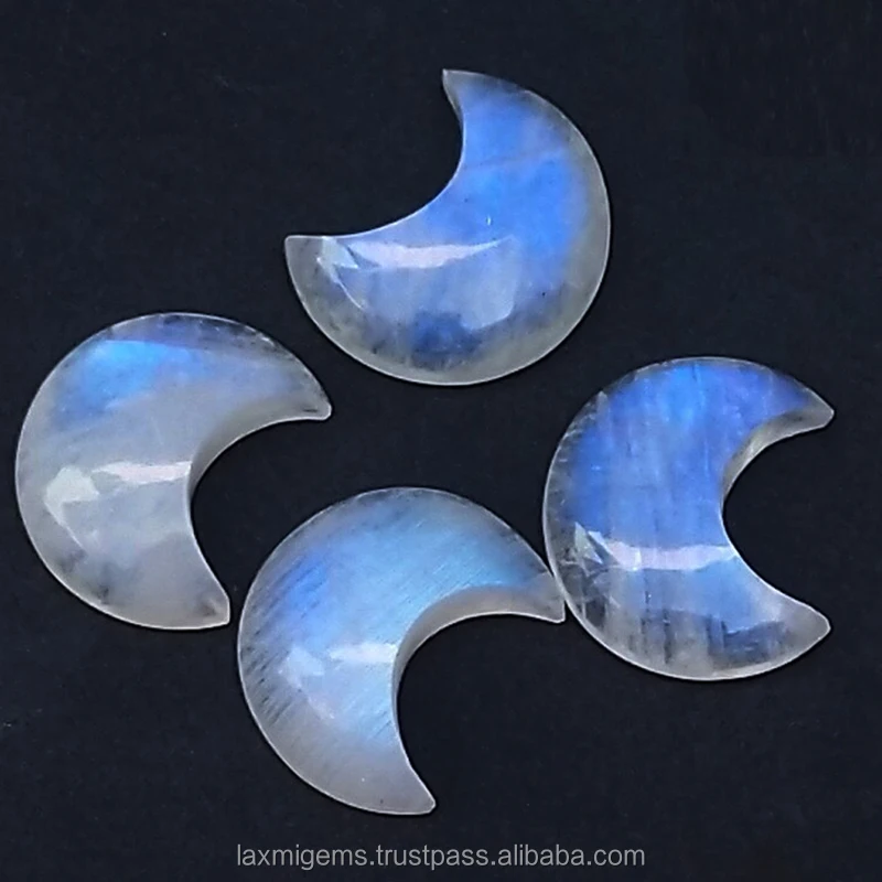 Moon Shape Carving Work Natural Rainbow Moonstone Loose Gemstone