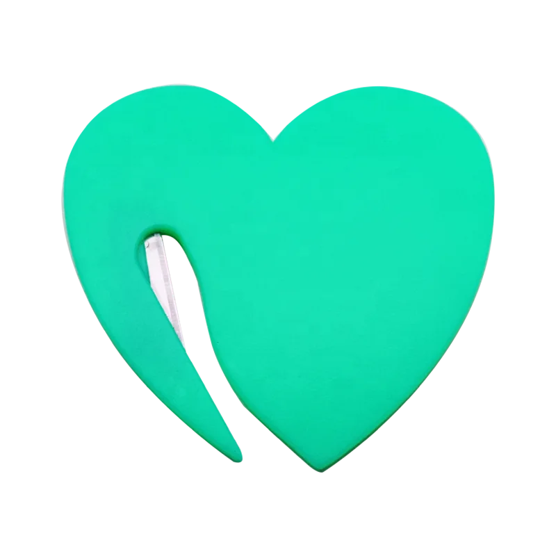 Прецизионное производство, хорошее качество, открывалка для пластиковых почтовых писем в форме сердца с лезвием из нержавеющей стали