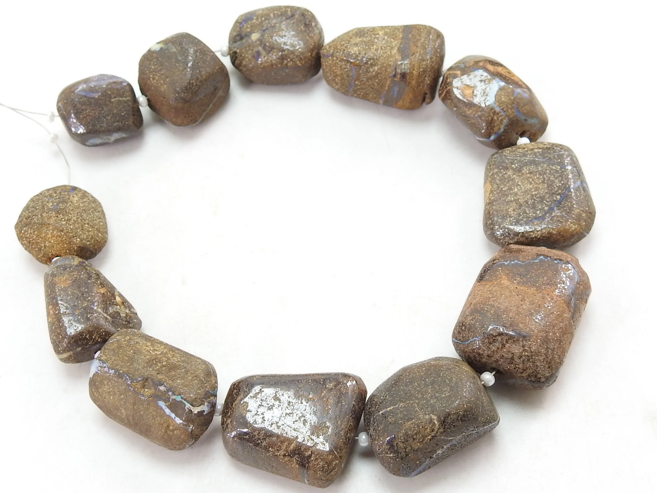 Boulder Opal Multi Fire Smooth Tumble Nugget Loose Beaded Gemstones for Jewelry Making Blue and Brown Beads on a Strand