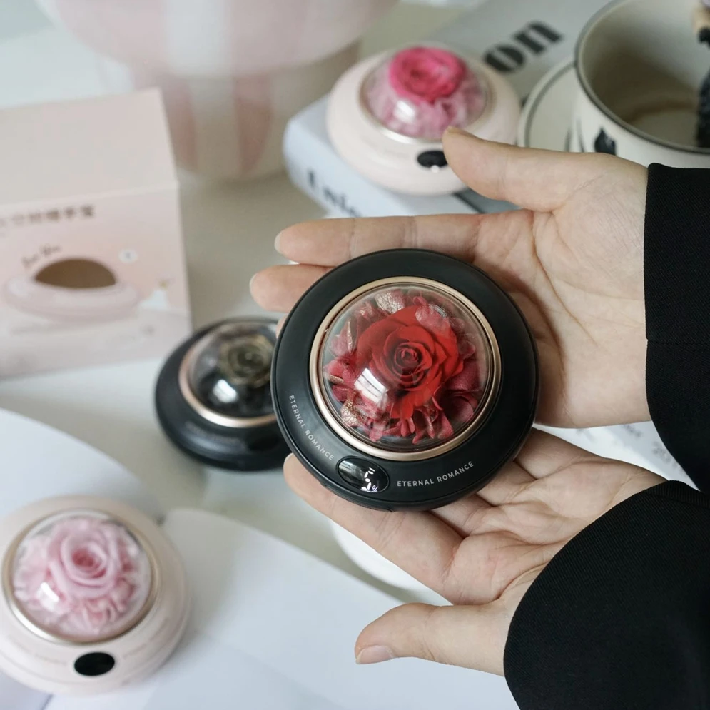 Creative Gift Mobile Power Bank Real Forever Everlasting Dried Immortal Eternal Flowers Hand Warmer Preserved Rose