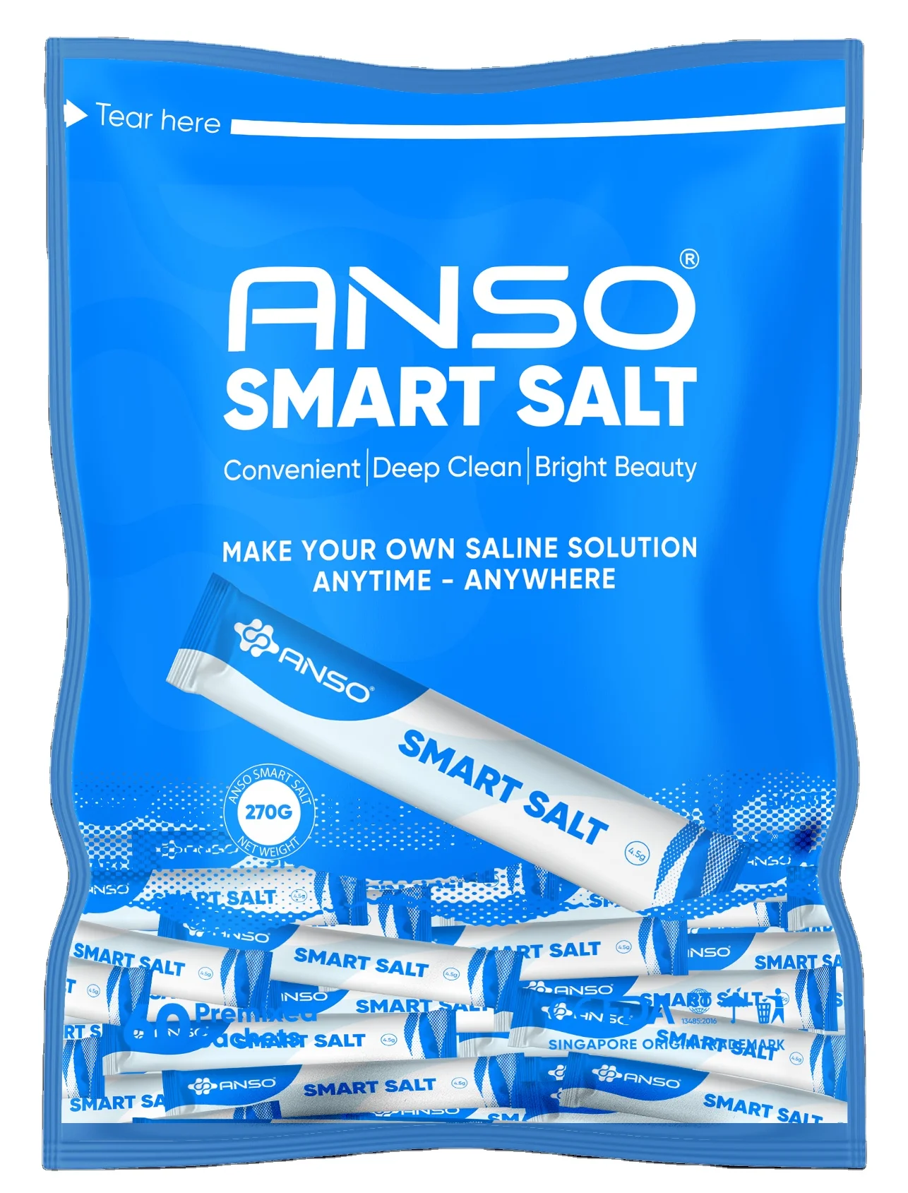 New Product Wholesale, Standard Version ANSO Salt - 100 Natural Mouthwash Saline Packets - Medical Salt Manufacturer